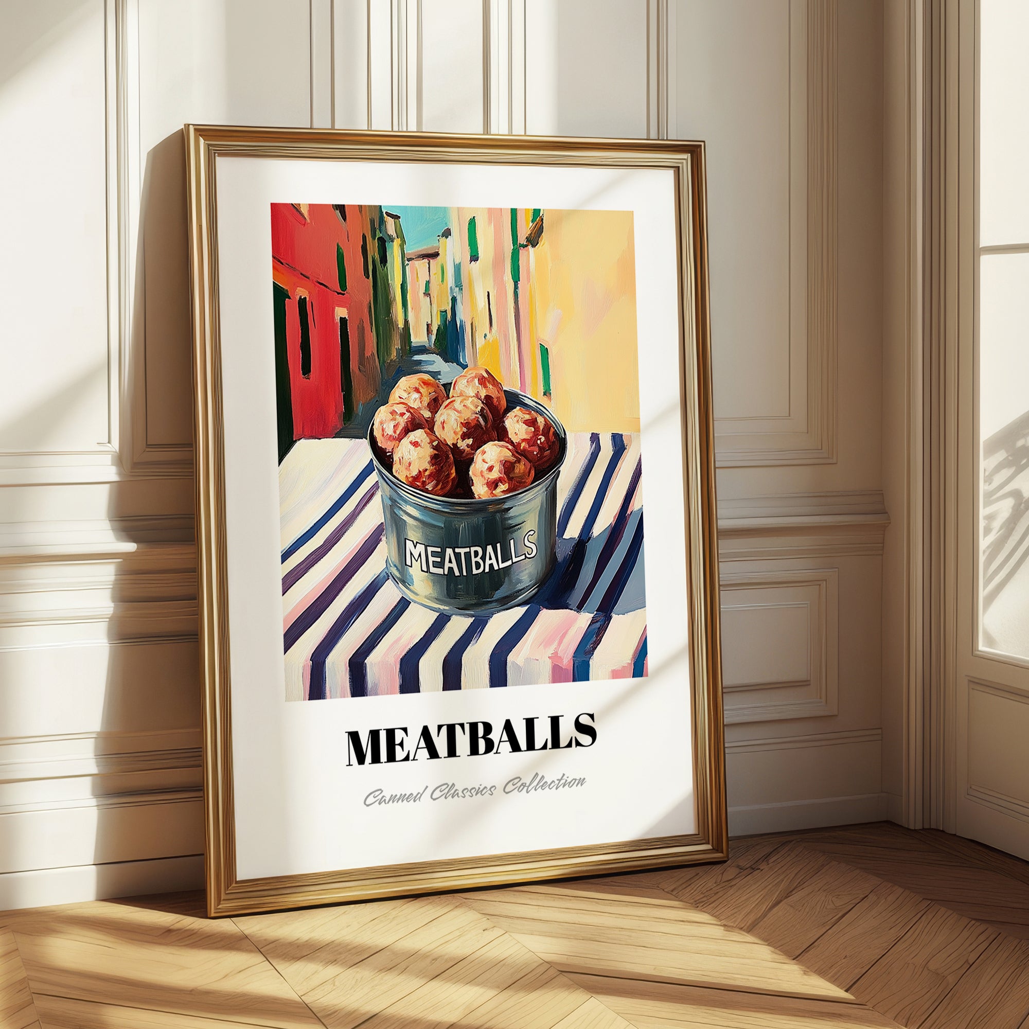 Meatballs – Italian Outdoor Café Scene, Canned Food Illustration