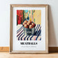 Meatballs – Italian Outdoor Café Scene, Canned Food Illustration, in wooden frame leaning on the floor