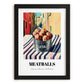 Meatballs – Italian Outdoor Café Scene, Canned Food Illustration, in sleek black frame