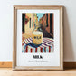Milk – Italian Café on the Corner, Dairy Painting, in wooden frame leaning on the floor