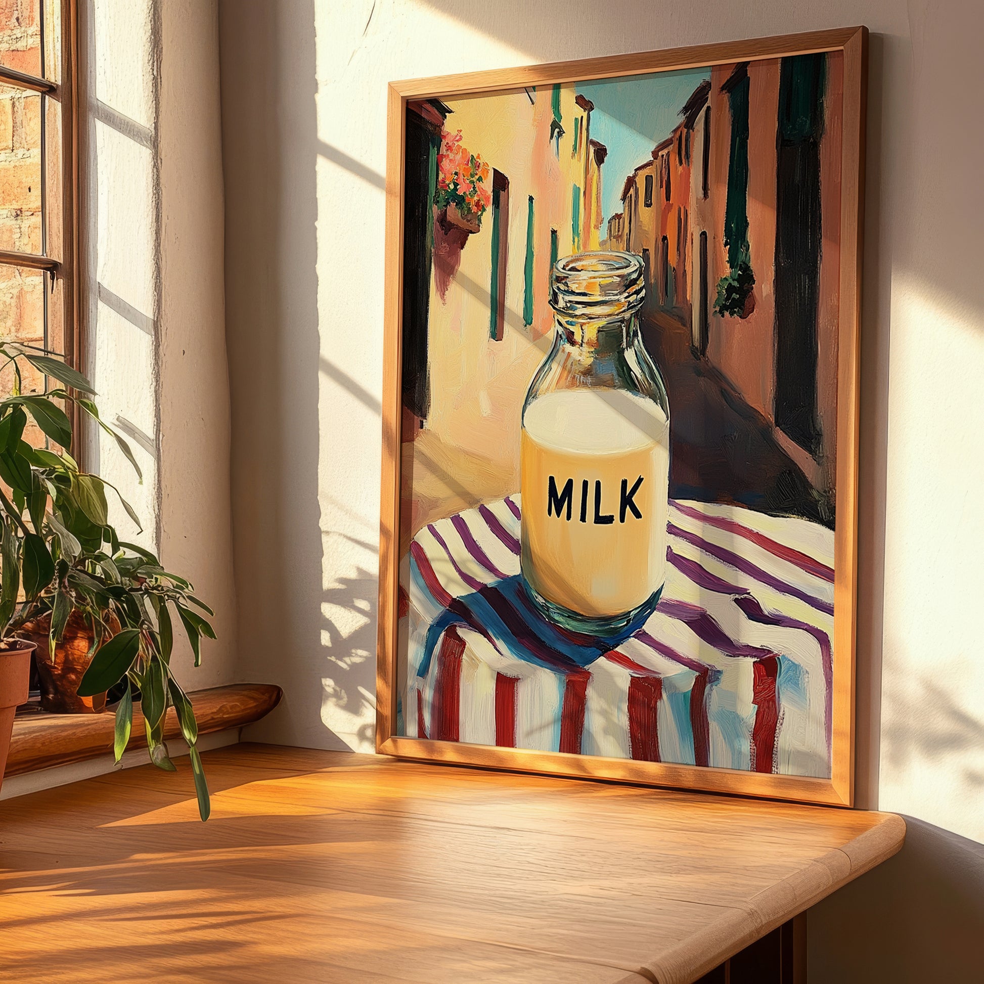 Milk – Italian Café on the Corner, Dairy Painting, clean layout with no caption