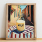 Milk – Italian Café on the Corner, Dairy Painting, no-text version framed in wood