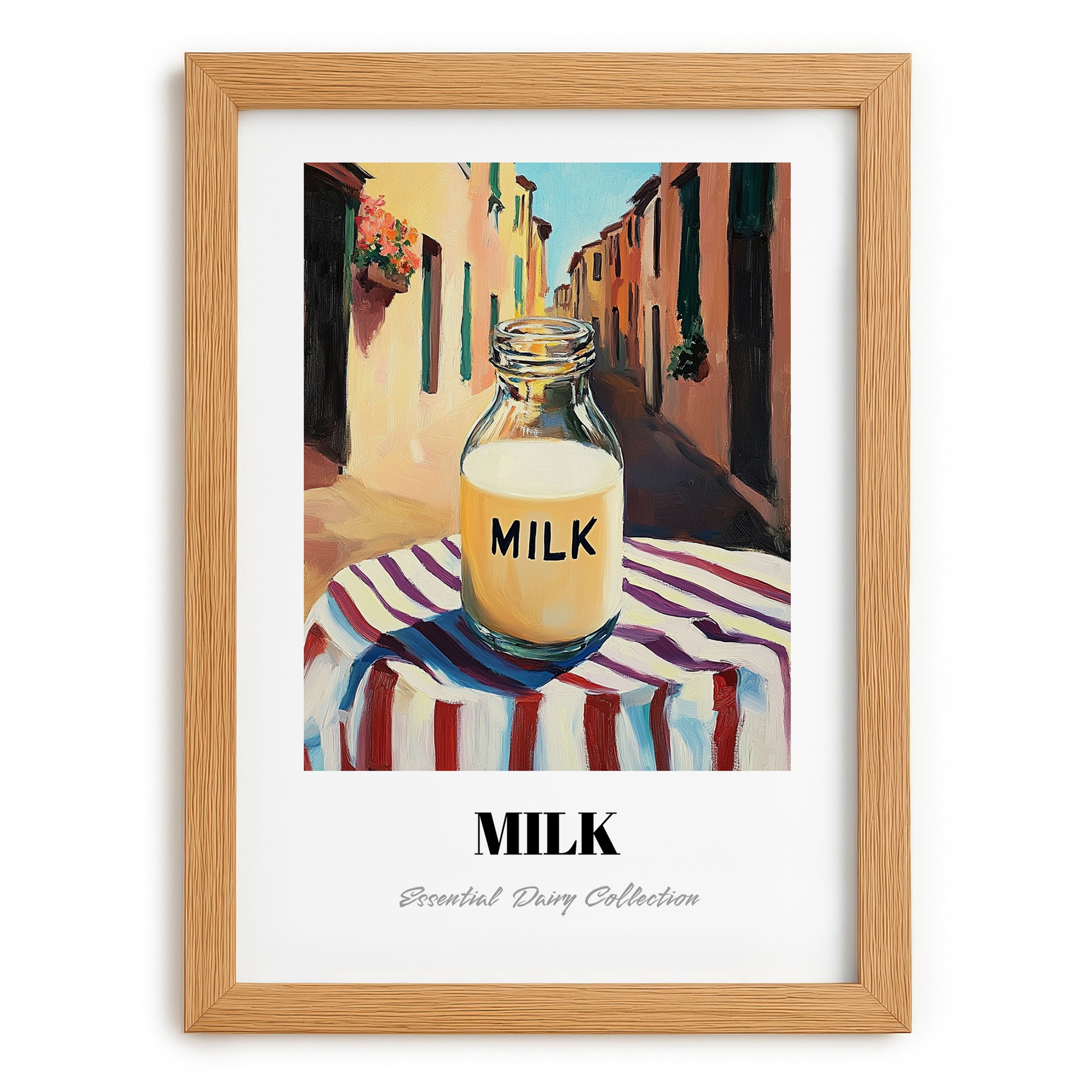 Milk – Italian Café on the Corner, Dairy Painting, set in oak frame