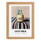 Goat Milk – on Striped Tablecloth, Dairy Art, set in oak frame