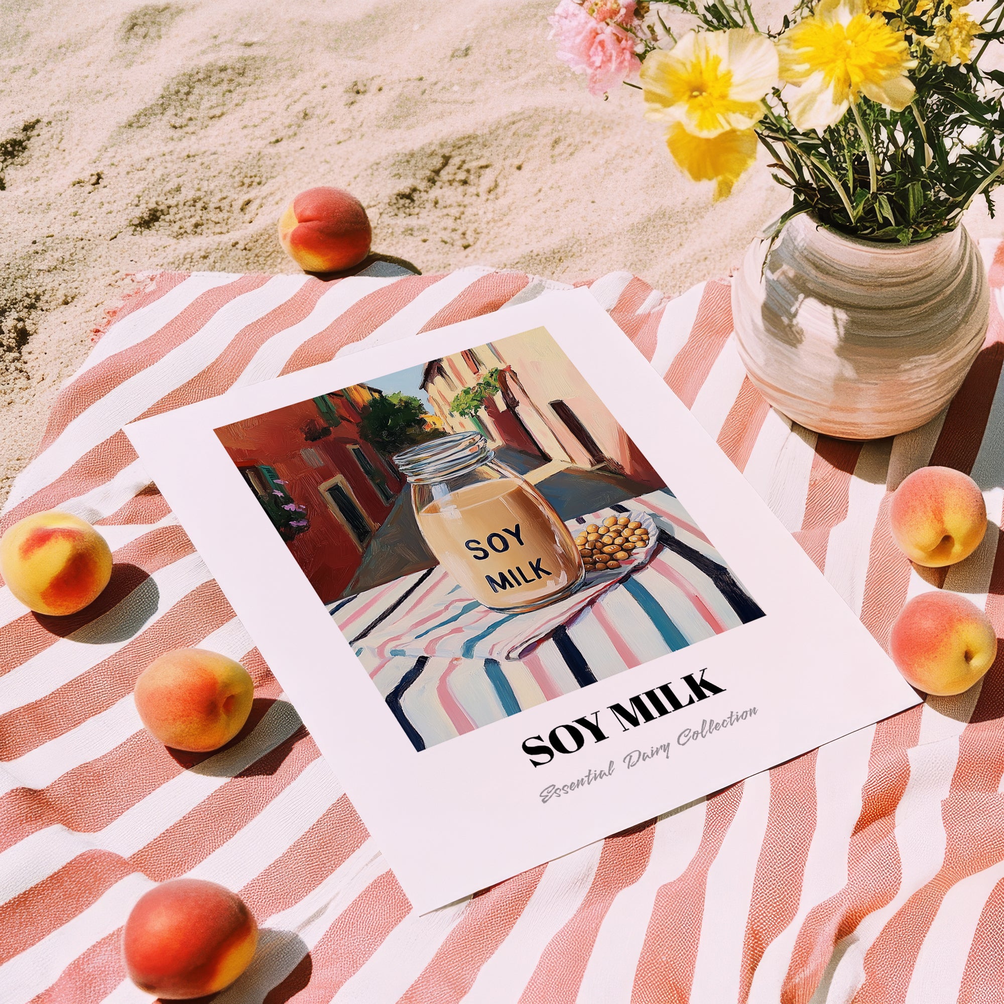 Soy Milk – Italian Café on the Corner, Dairy Print, unframed on coastal sand