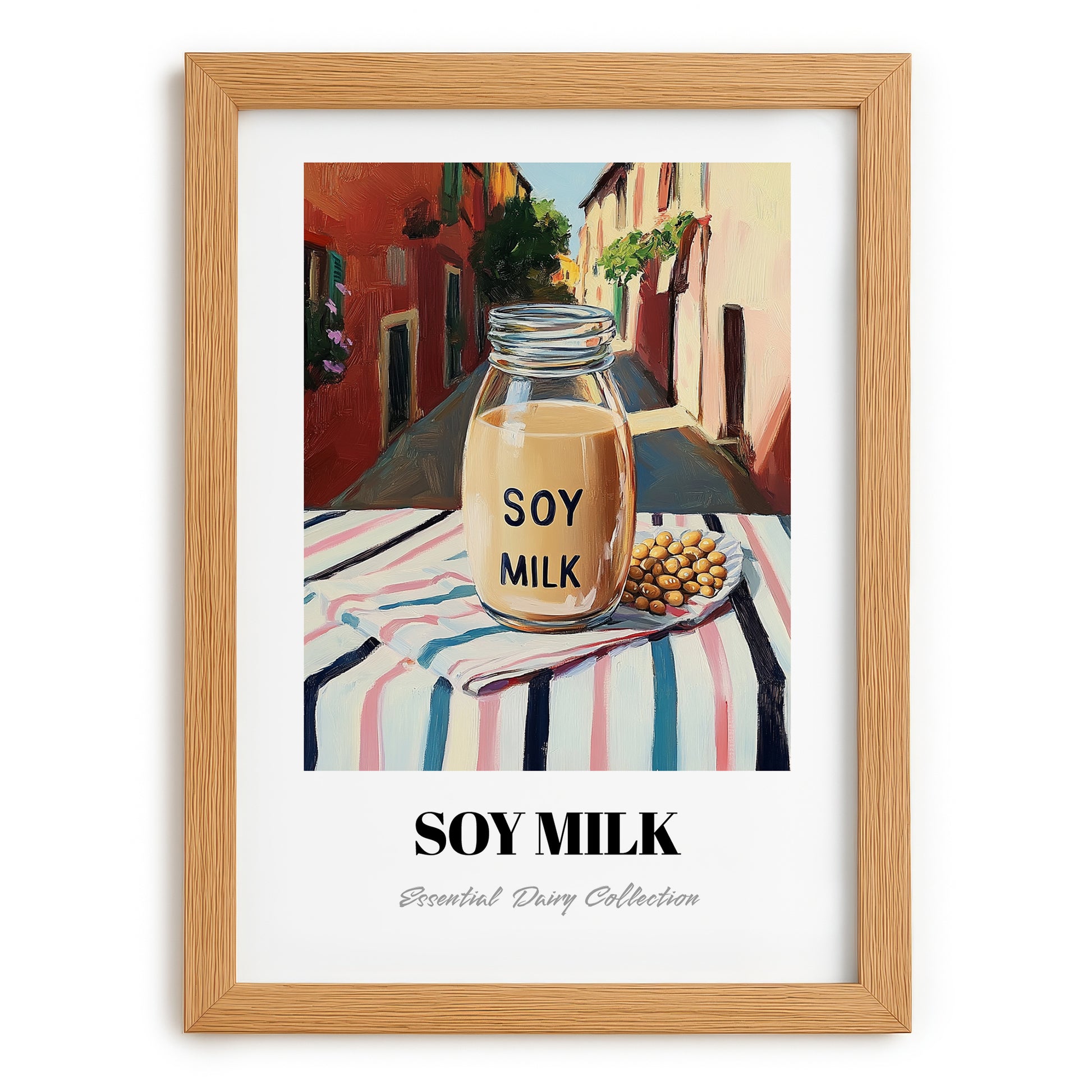 Soy Milk – Italian Café on the Corner, Dairy Print, set in oak frame