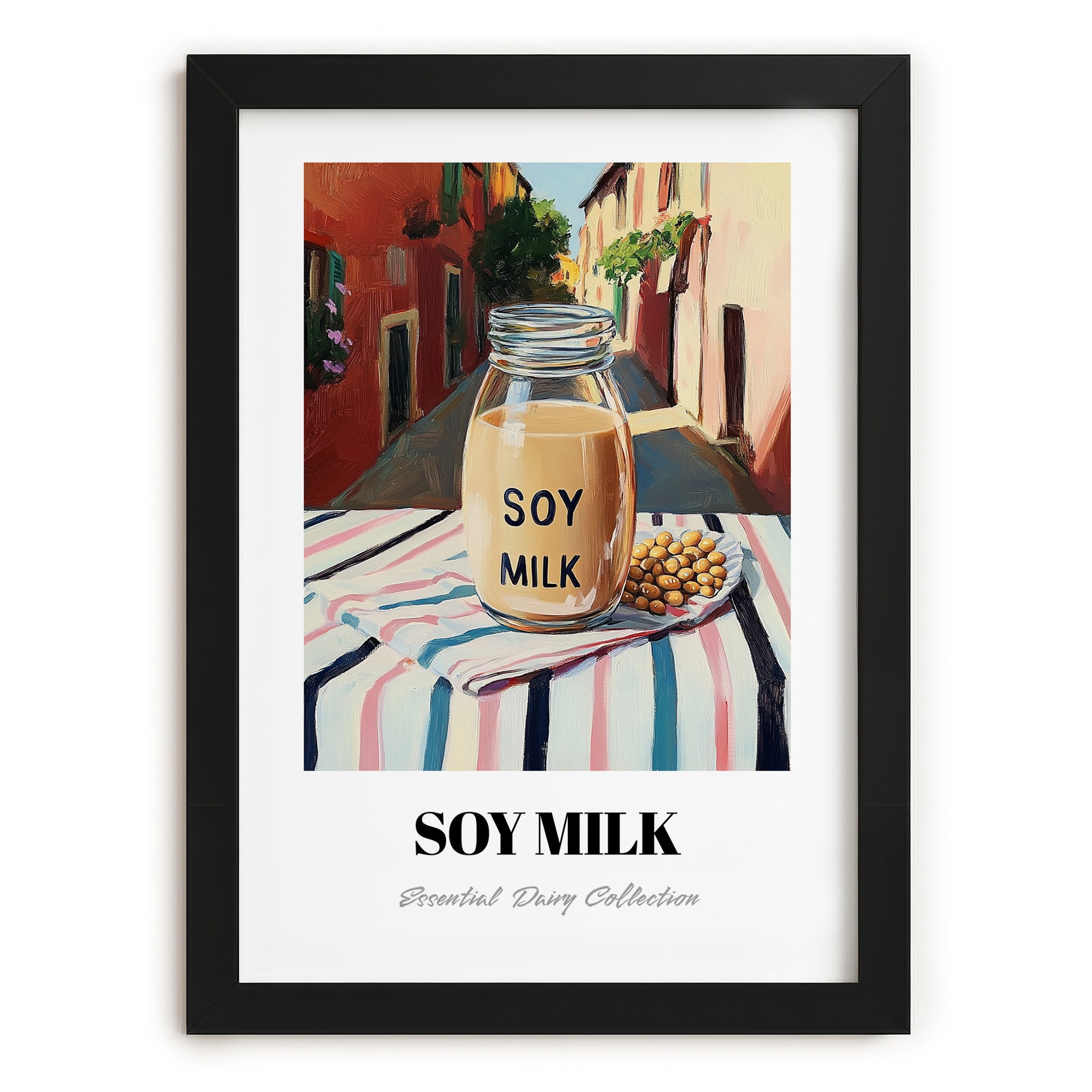Soy Milk – Italian Café on the Corner, Dairy Print, in sleek black frame