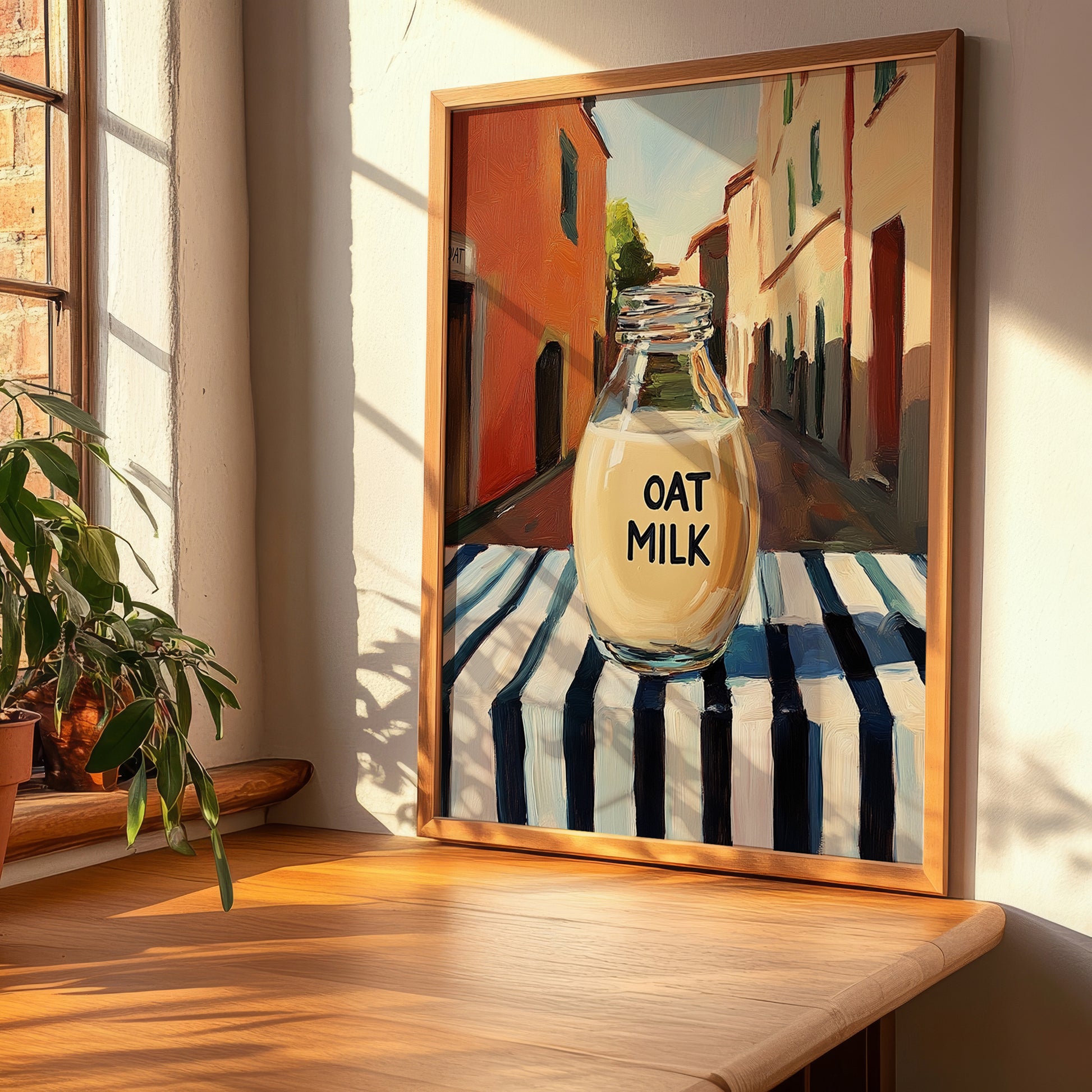 Oat Milk – Italian Street Café Scene, Dairy Poster, clean layout with no caption