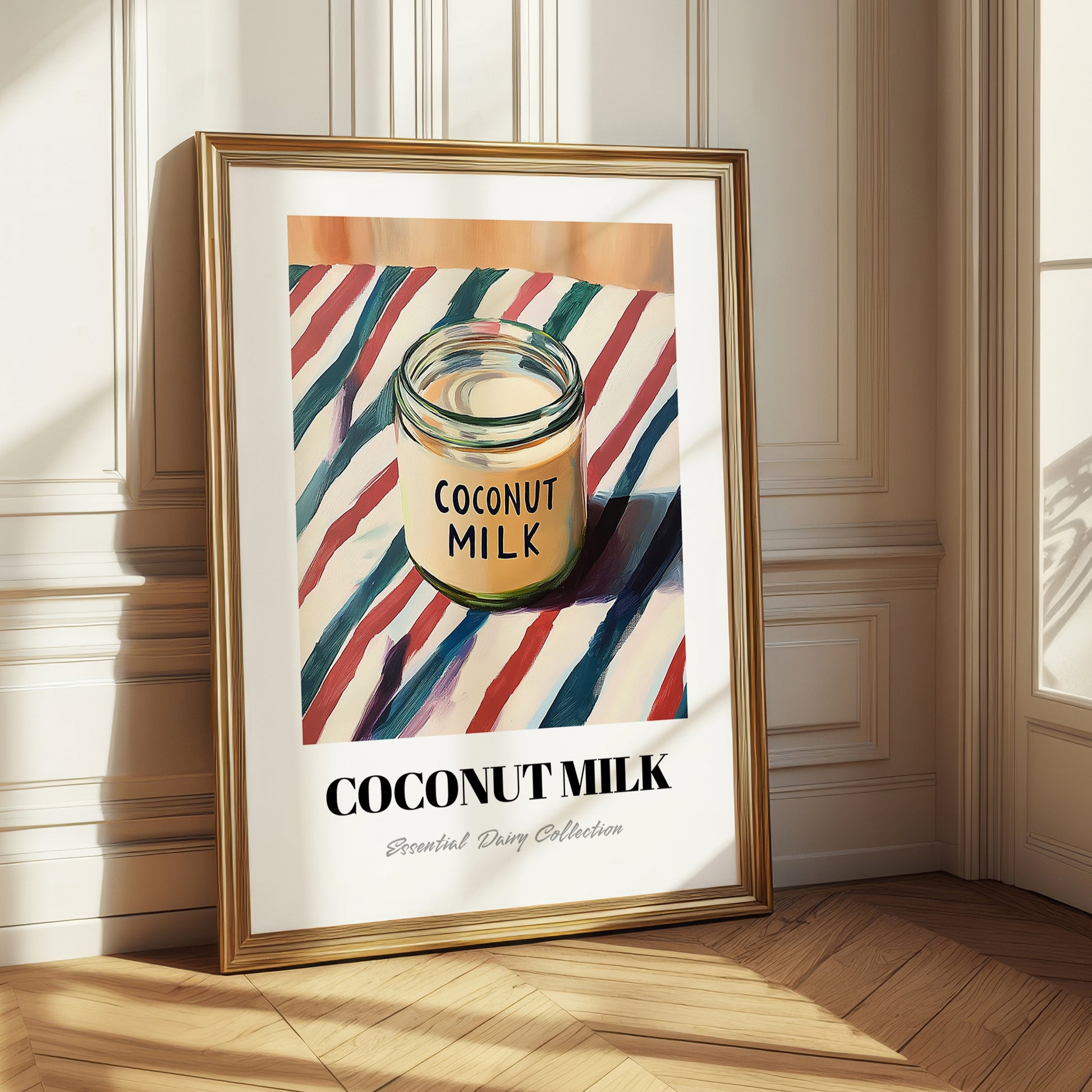 Coconut Milk – on Striped Tablecloth, Dairy Poster