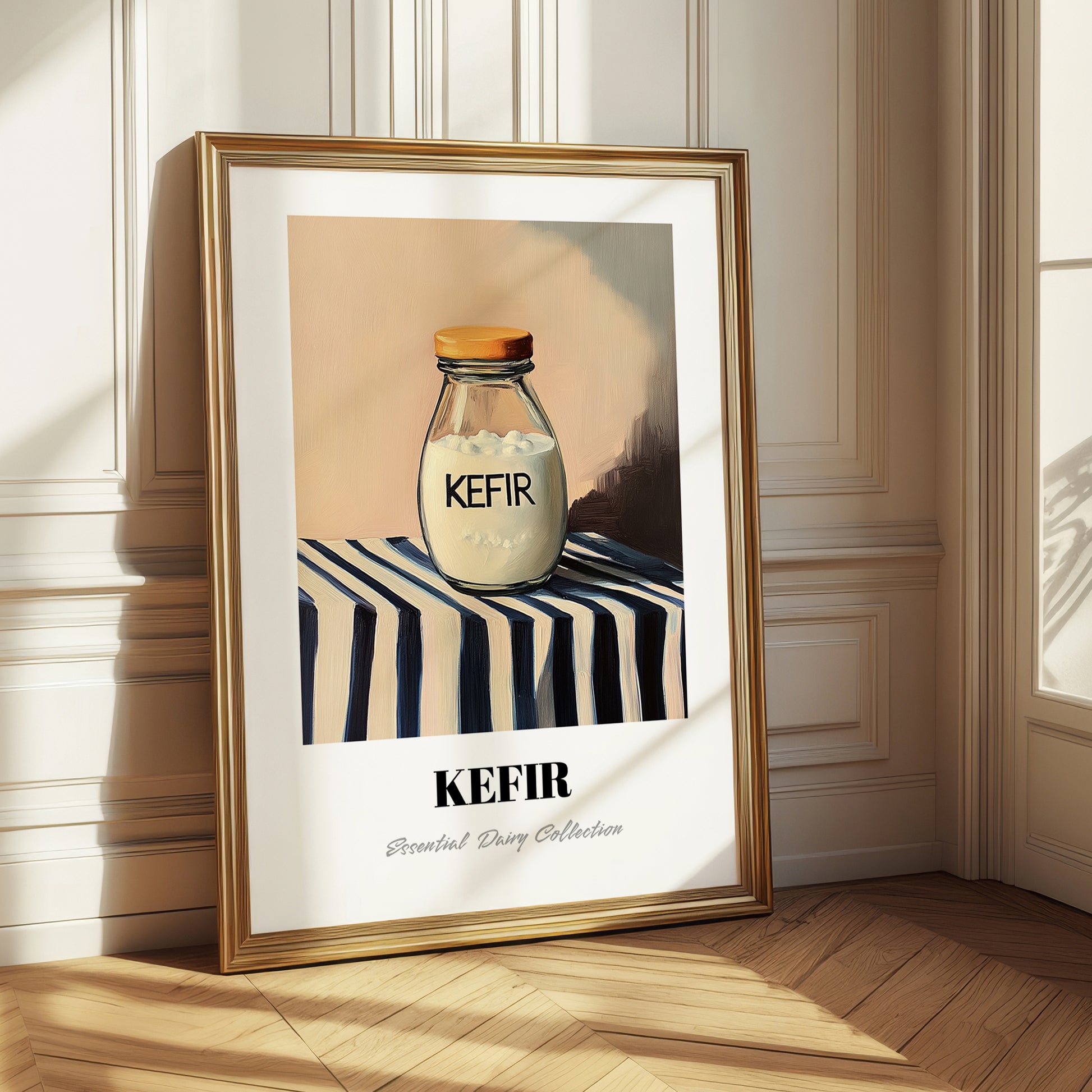 Kefir – on Striped Tablecloth, Dairy Wall Decor