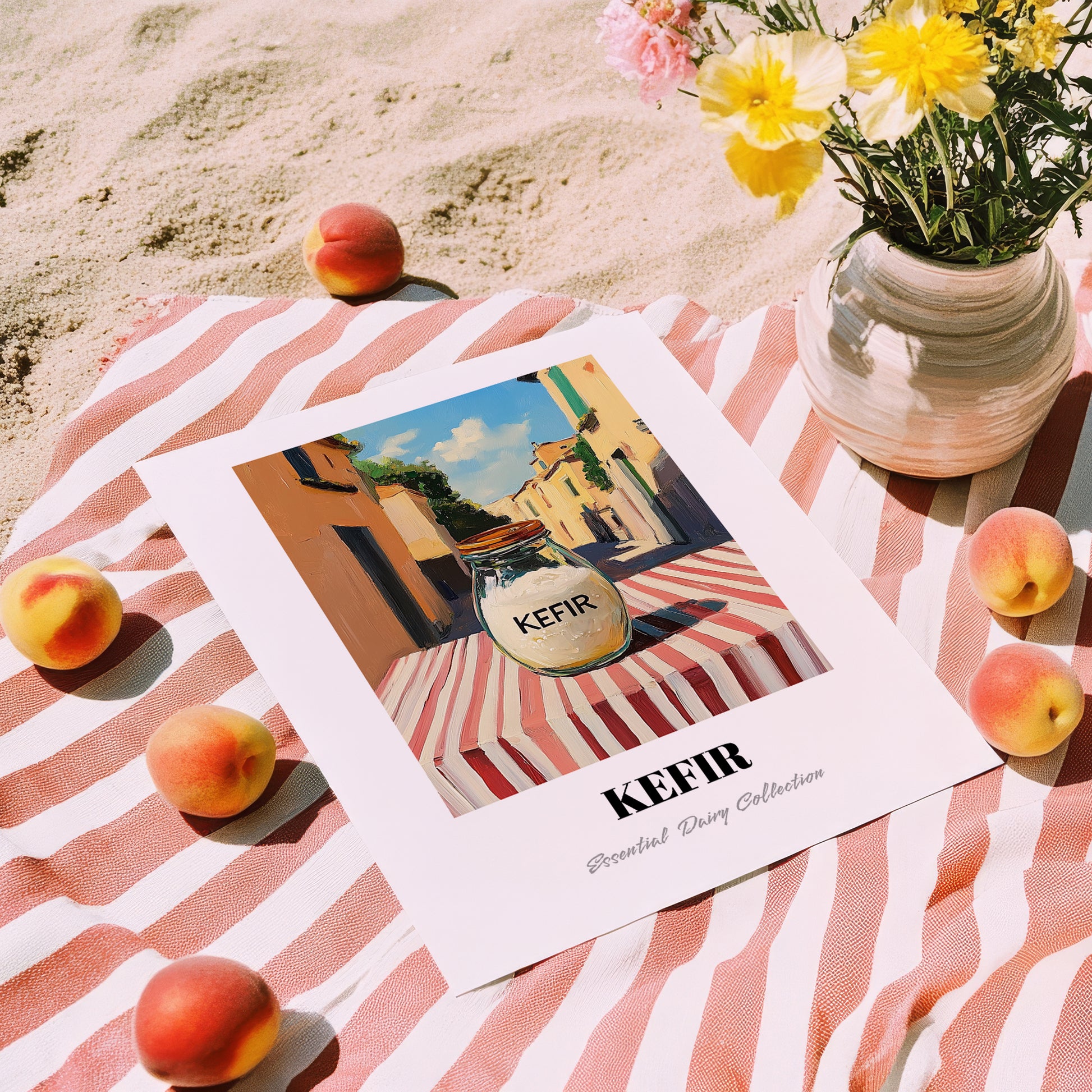 Kefir – Italian Urban Café Scene, Dairy Wall Decor, unframed on coastal sand