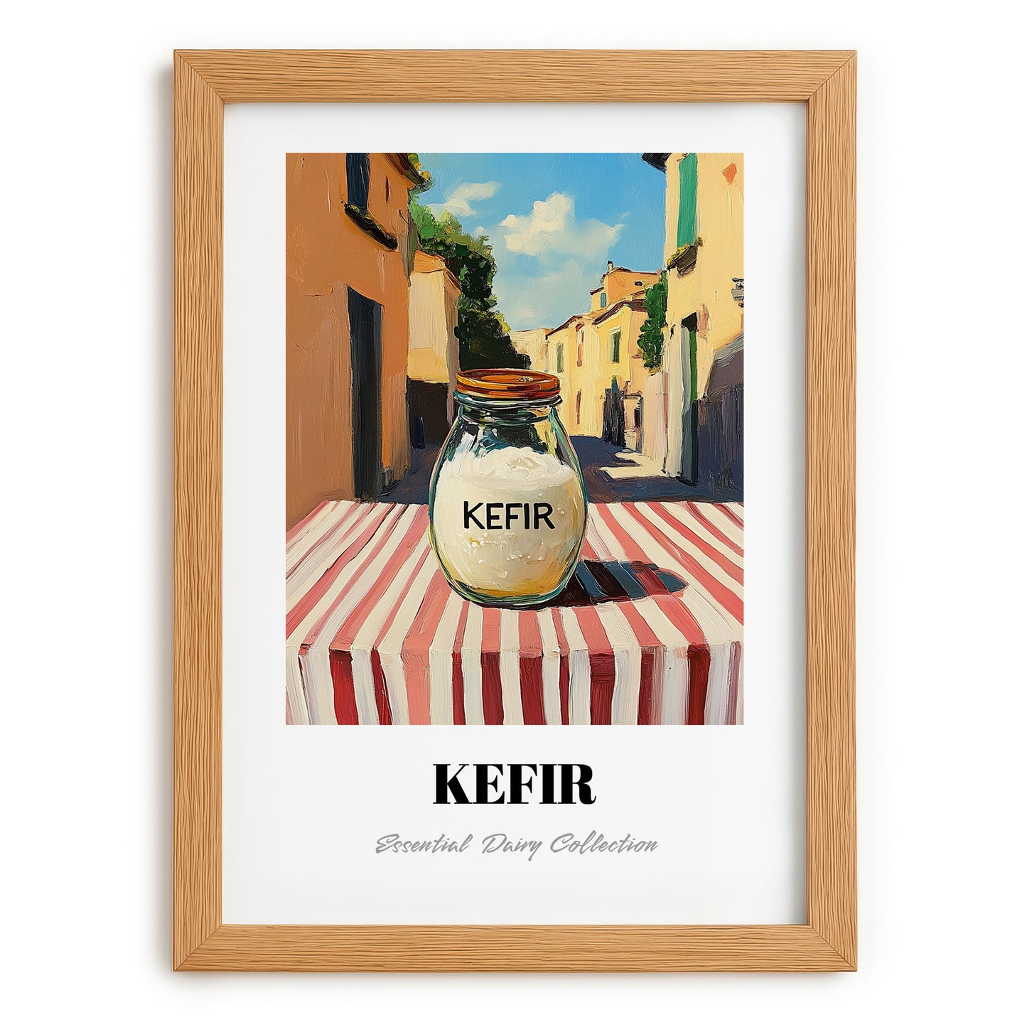 Kefir – Italian Urban Café Scene, Dairy Wall Decor, set in oak frame