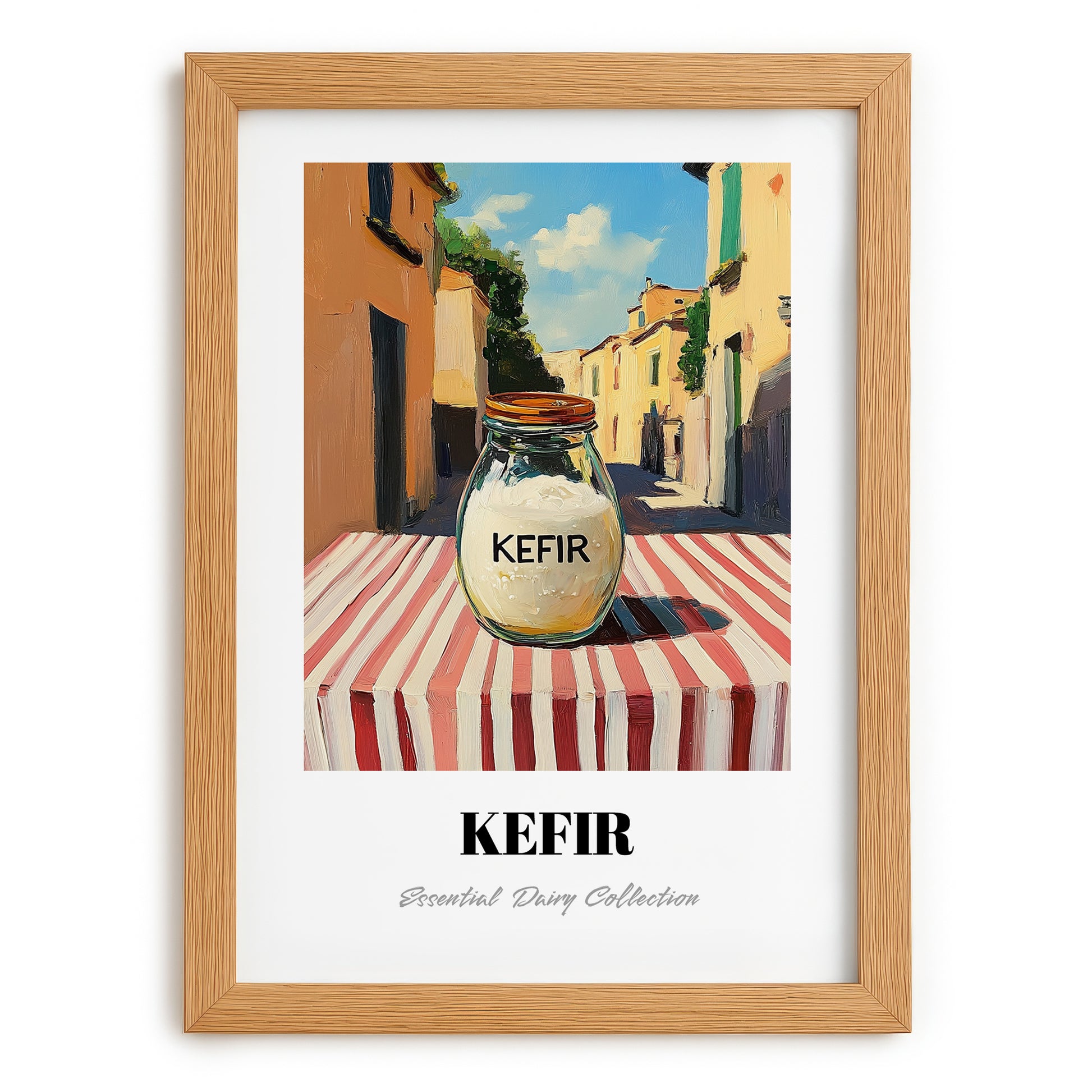 Kefir – Italian Urban Café Scene, Dairy Wall Decor, set in oak frame