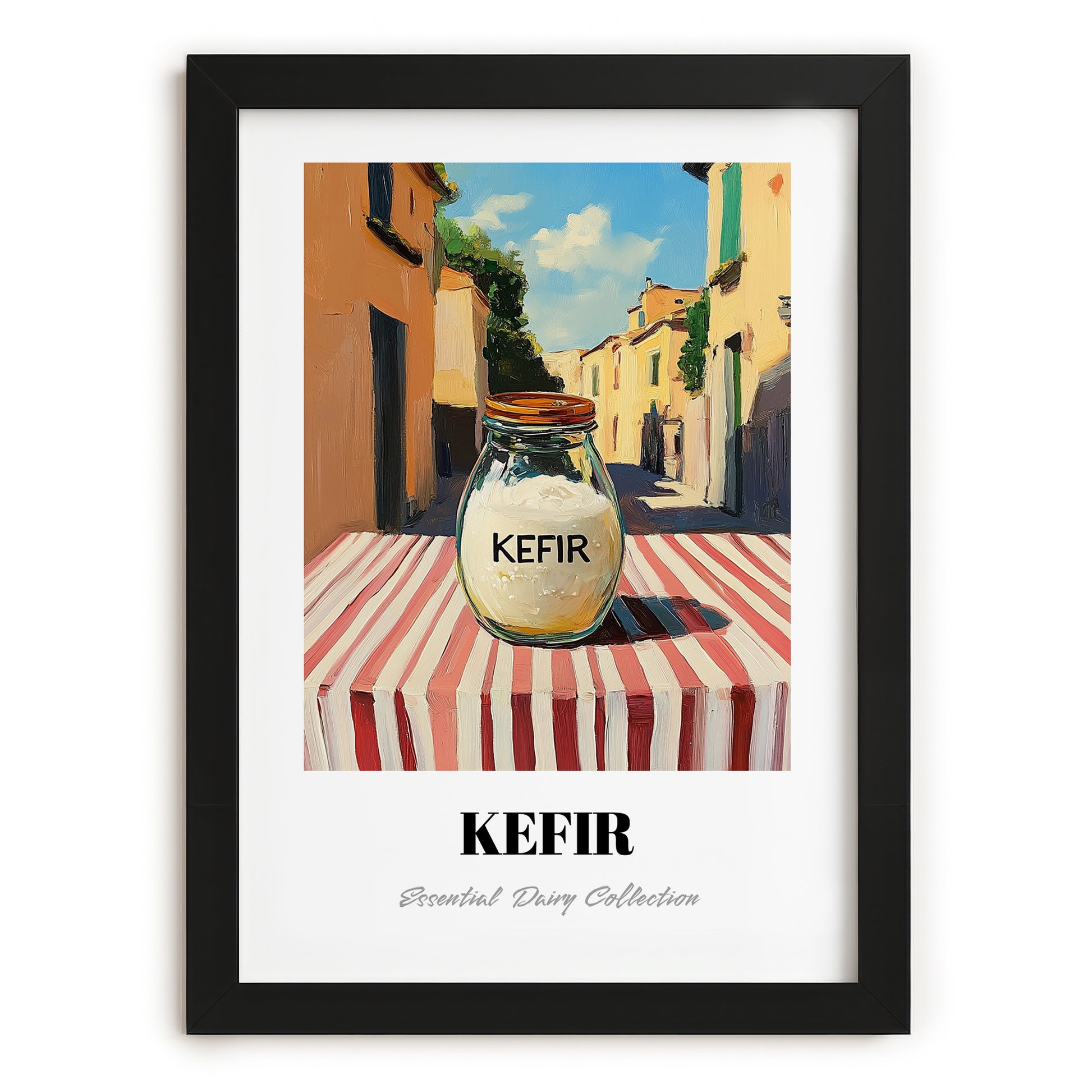 Kefir – Italian Urban Café Scene, Dairy Wall Decor, in sleek black frame