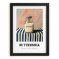 Buttermilk – on Striped Tablecloth, Dairy Wall Decor, in sleek black frame