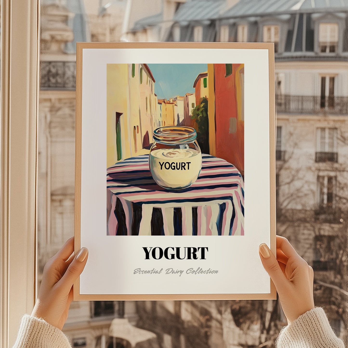Yogurt – Italian Urban Café Scene, Dairy Still Life, styled in a charming Paris street view