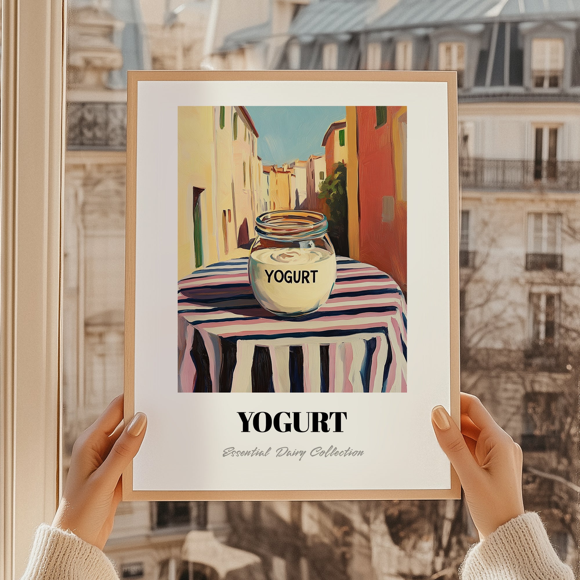 Yogurt – Italian Urban Café Scene, Dairy Still Life, styled in a charming Paris street view
