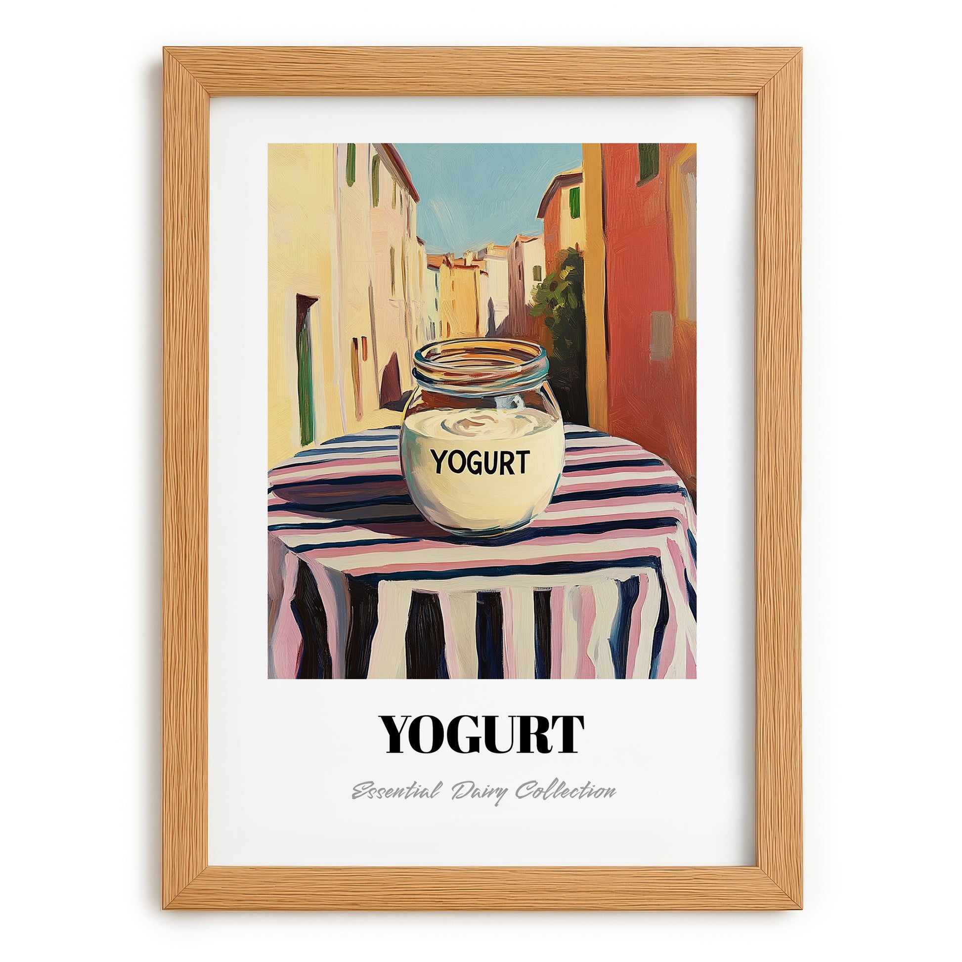Yogurt – Italian Urban Café Scene, Dairy Still Life, set in oak frame