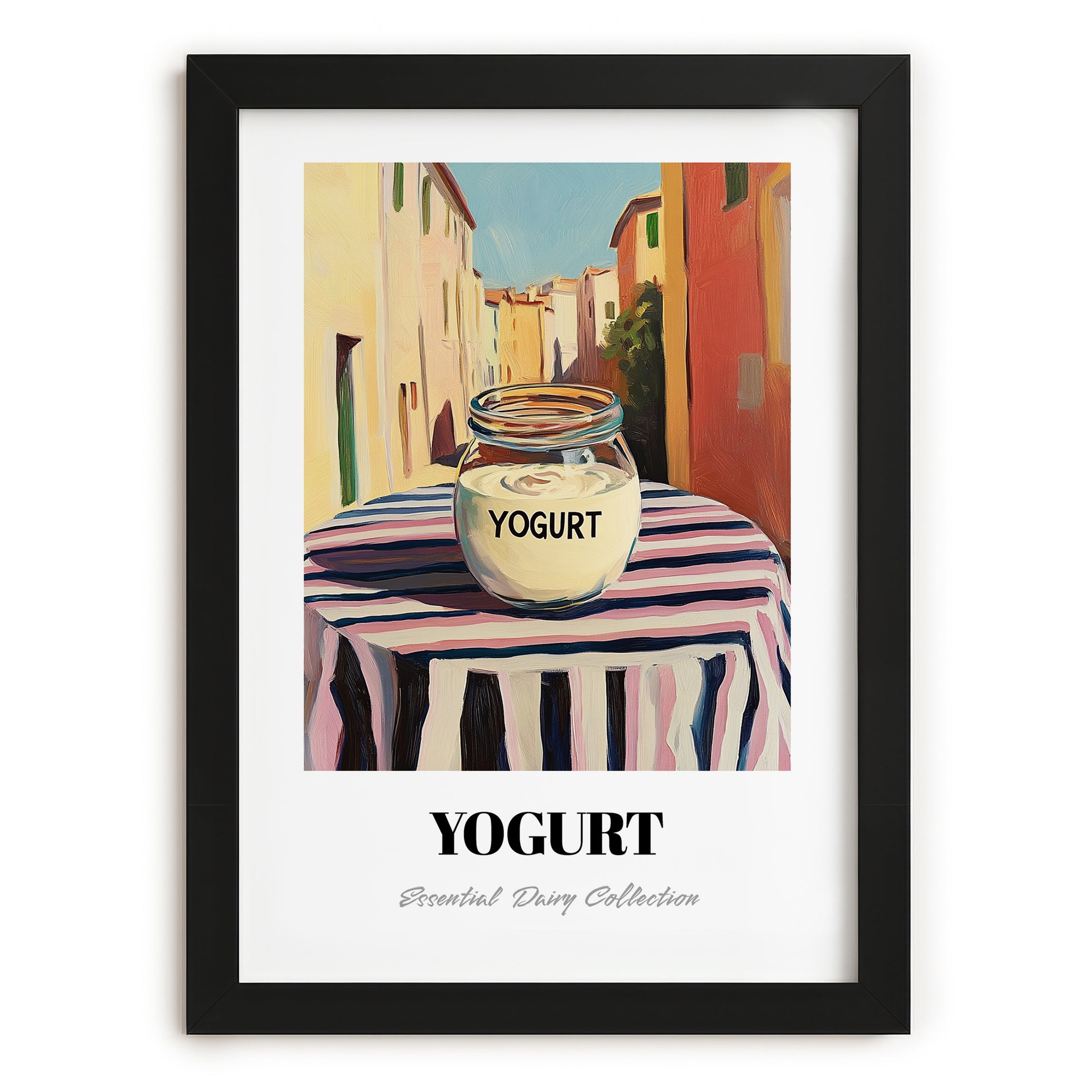 Yogurt – Italian Urban Café Scene, Dairy Still Life, in sleek black frame