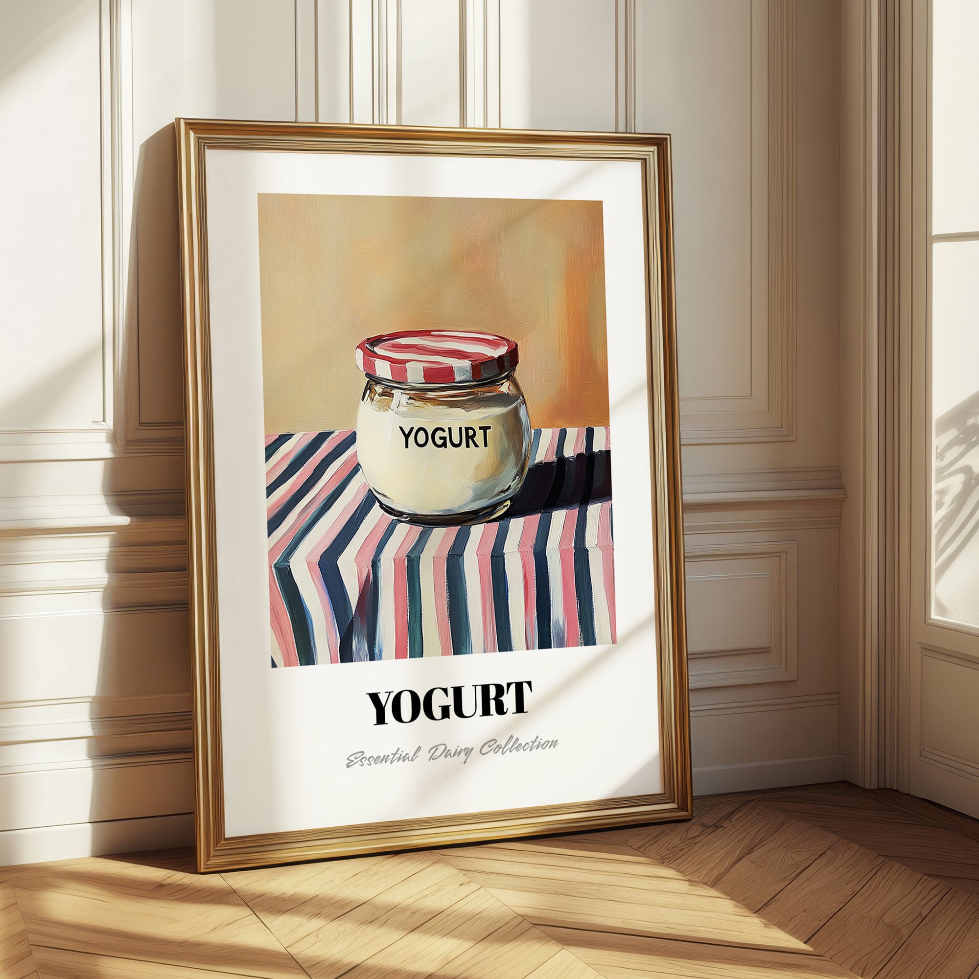 Yogurt – on Striped Tablecloth, Dairy Illustration