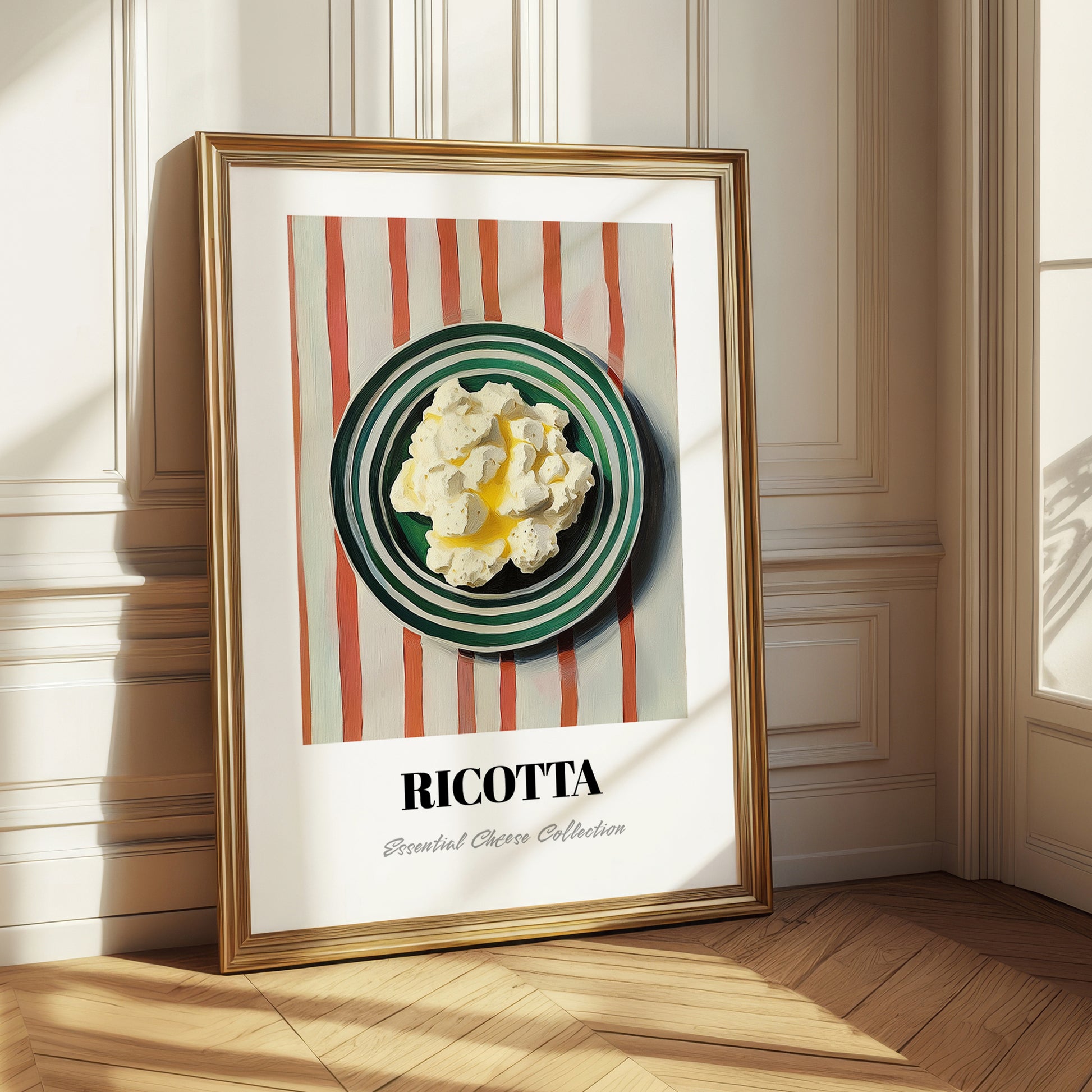 Ricotta – on Striped Tablecloth, Cheese Wall Decor