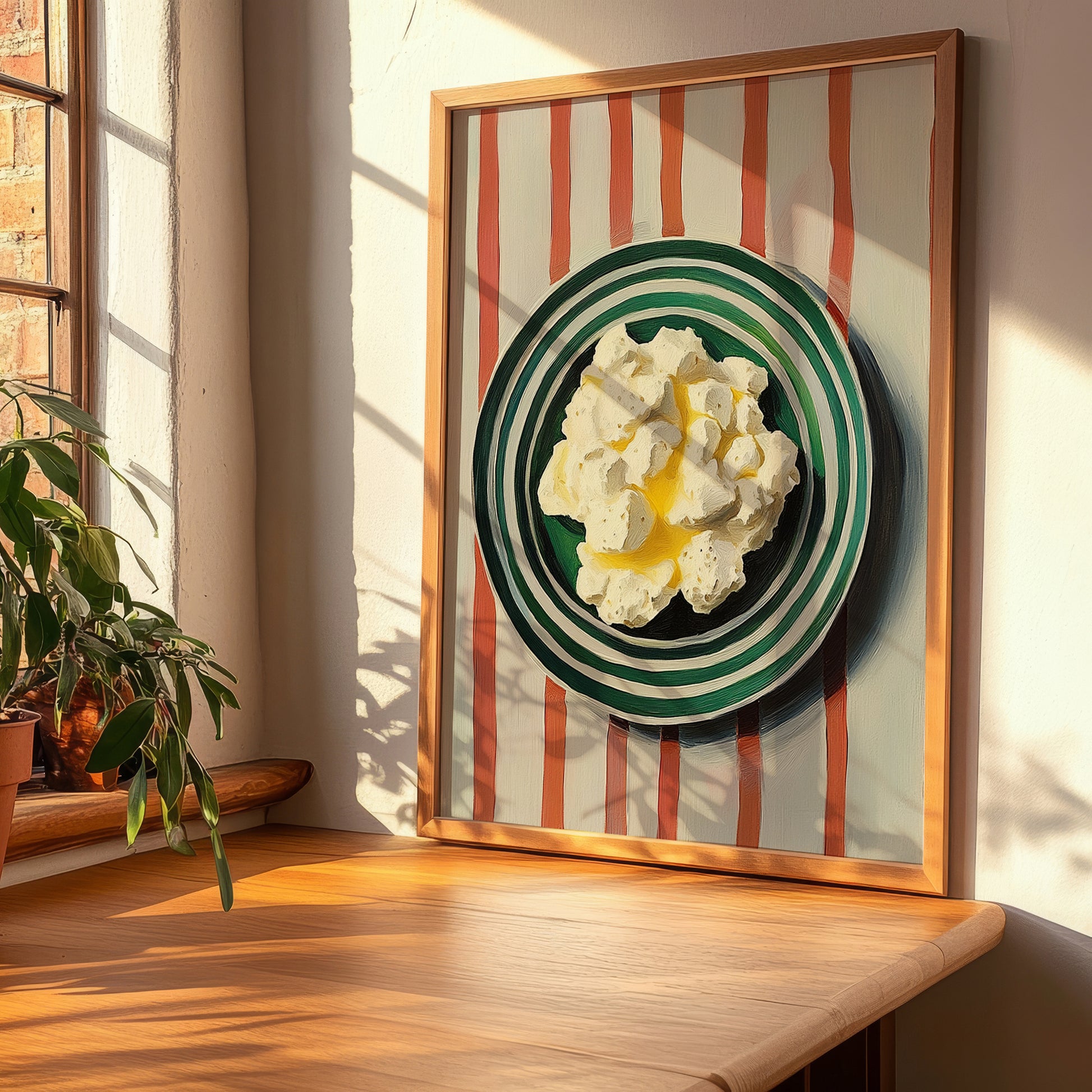 Ricotta – on Striped Tablecloth, Cheese Wall Decor, clean layout with no caption