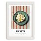 Ricotta – on Striped Tablecloth, Cheese Wall Decor, placed in minimal white frame