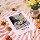 Ricotta – Italian Urban Café Scene, Cheese Illustration, unframed on coastal sand