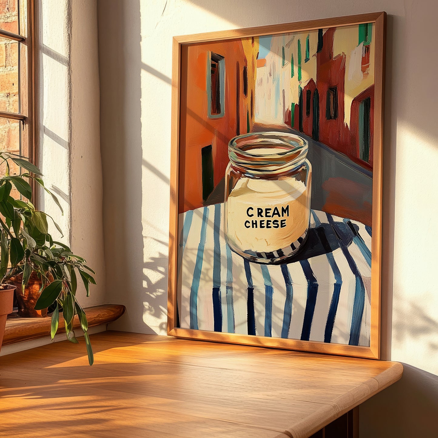 Cream – Italian Outdoor Café Scene, Cheese Wall Art, clean layout with no caption