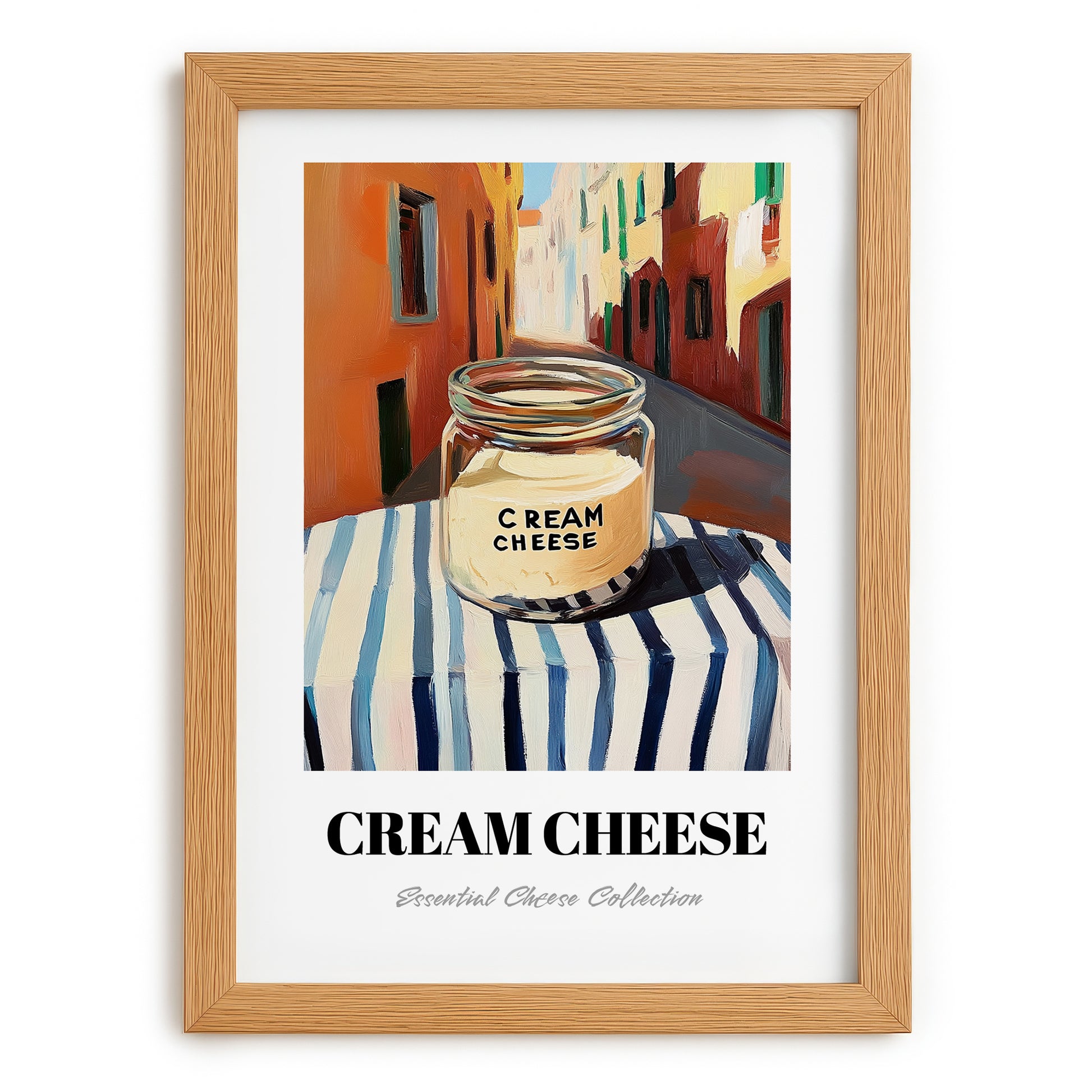 Cream – Italian Outdoor Café Scene, Cheese Wall Art, set in oak frame