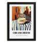 Cream – Italian Outdoor Café Scene, Cheese Wall Art, in sleek black frame