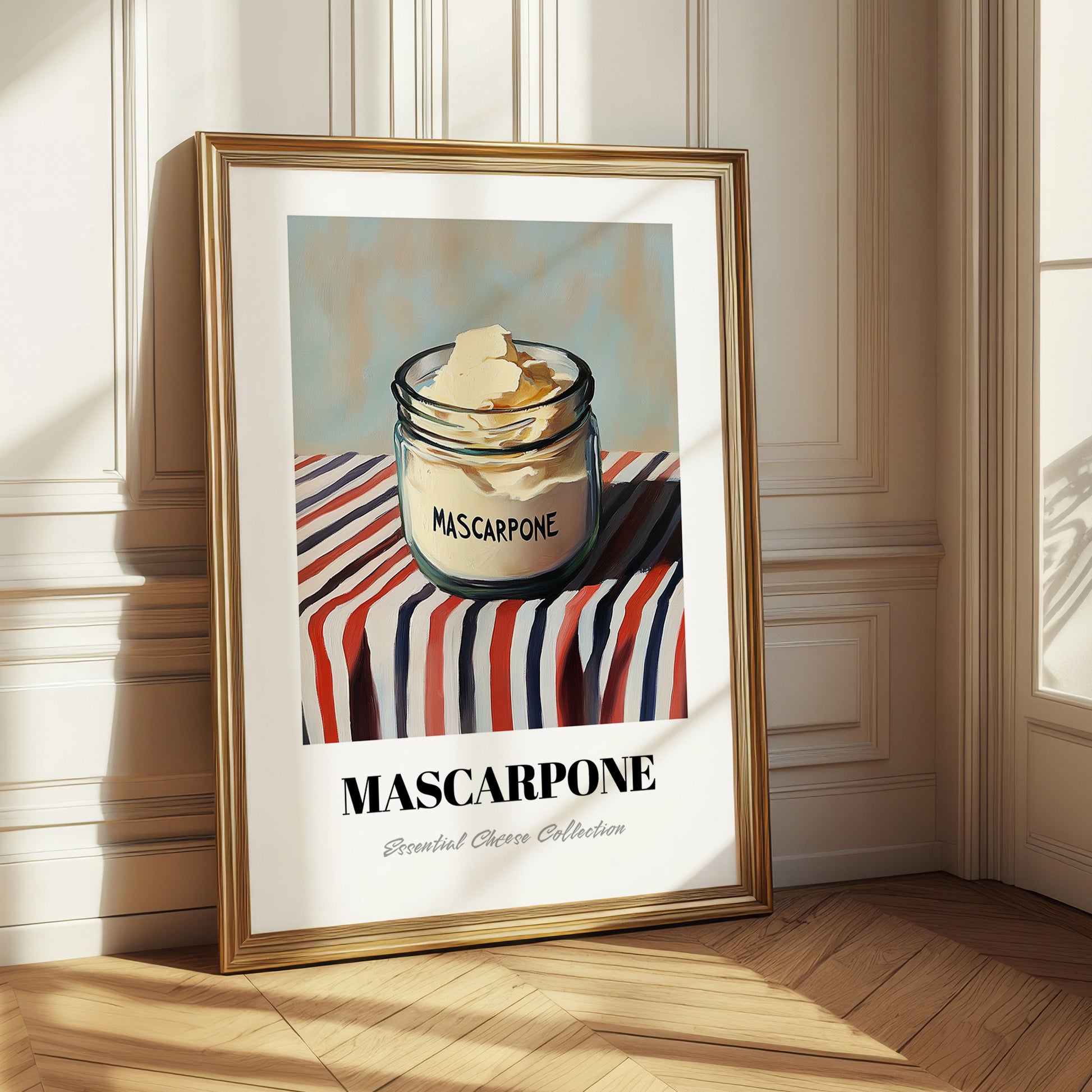 Mascarpone – on Striped Tablecloth, Cheese Print