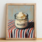 Mascarpone – on Striped Tablecloth, Cheese Print, no-text version framed in wood