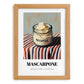 Mascarpone – on Striped Tablecloth, Cheese Print, set in oak frame