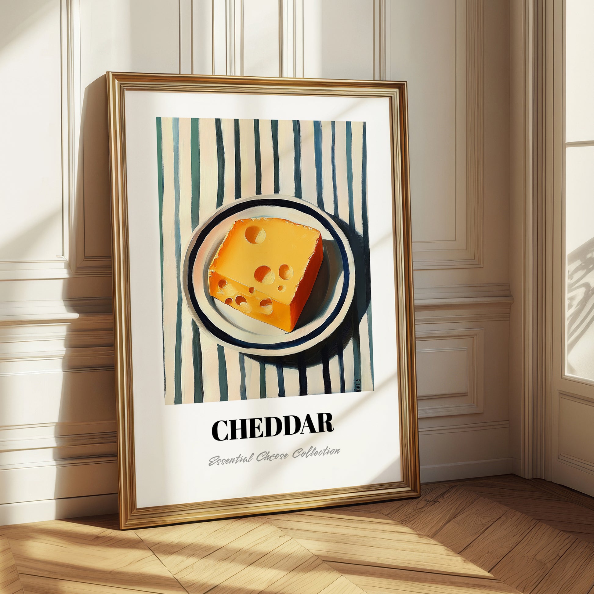 Cheddar – on Striped Tablecloth, Cheese Wall Painting