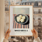 Mozzarella – on Striped Tablecloth, Cheese Wall Decor, styled in a charming Paris street view
