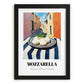 Mozzarella – Italian Urban Café Scene, Cheese Poster, in sleek black frame