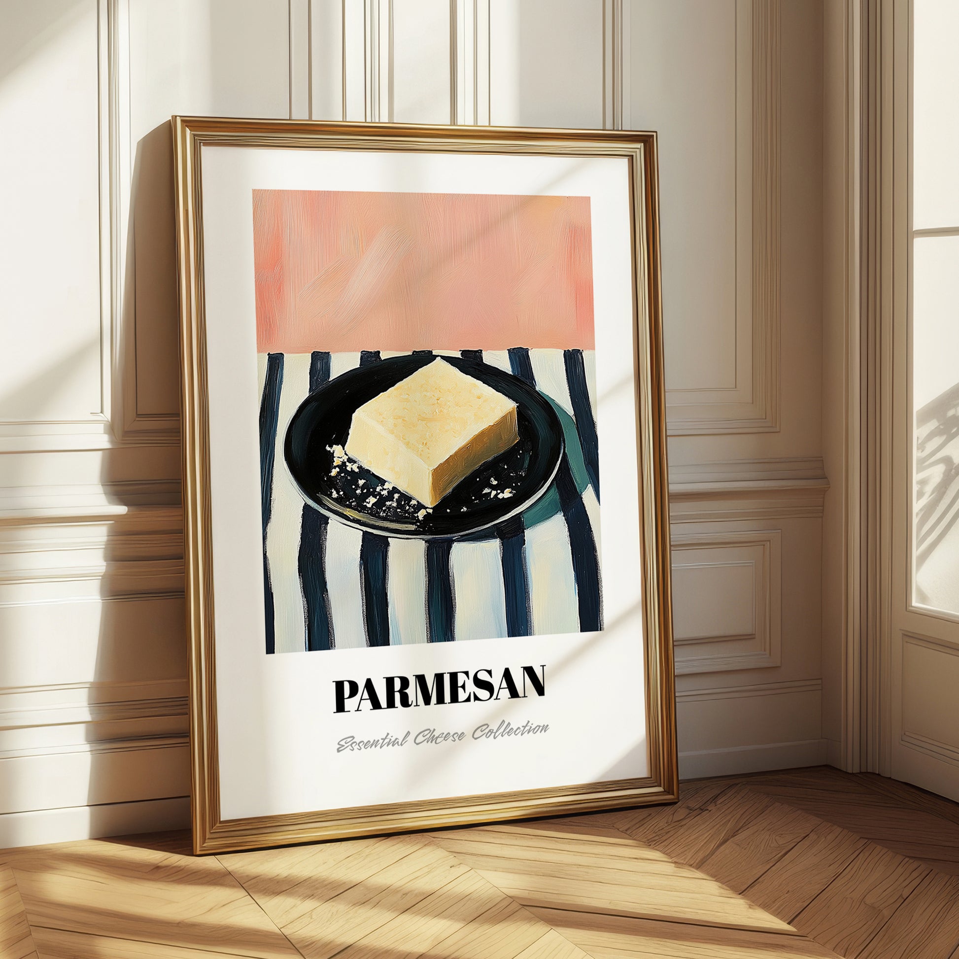 Parmesan – on Striped Tablecloth, Cheese Art