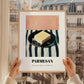 Parmesan – on Striped Tablecloth, Cheese Art, styled in a charming Paris street view
