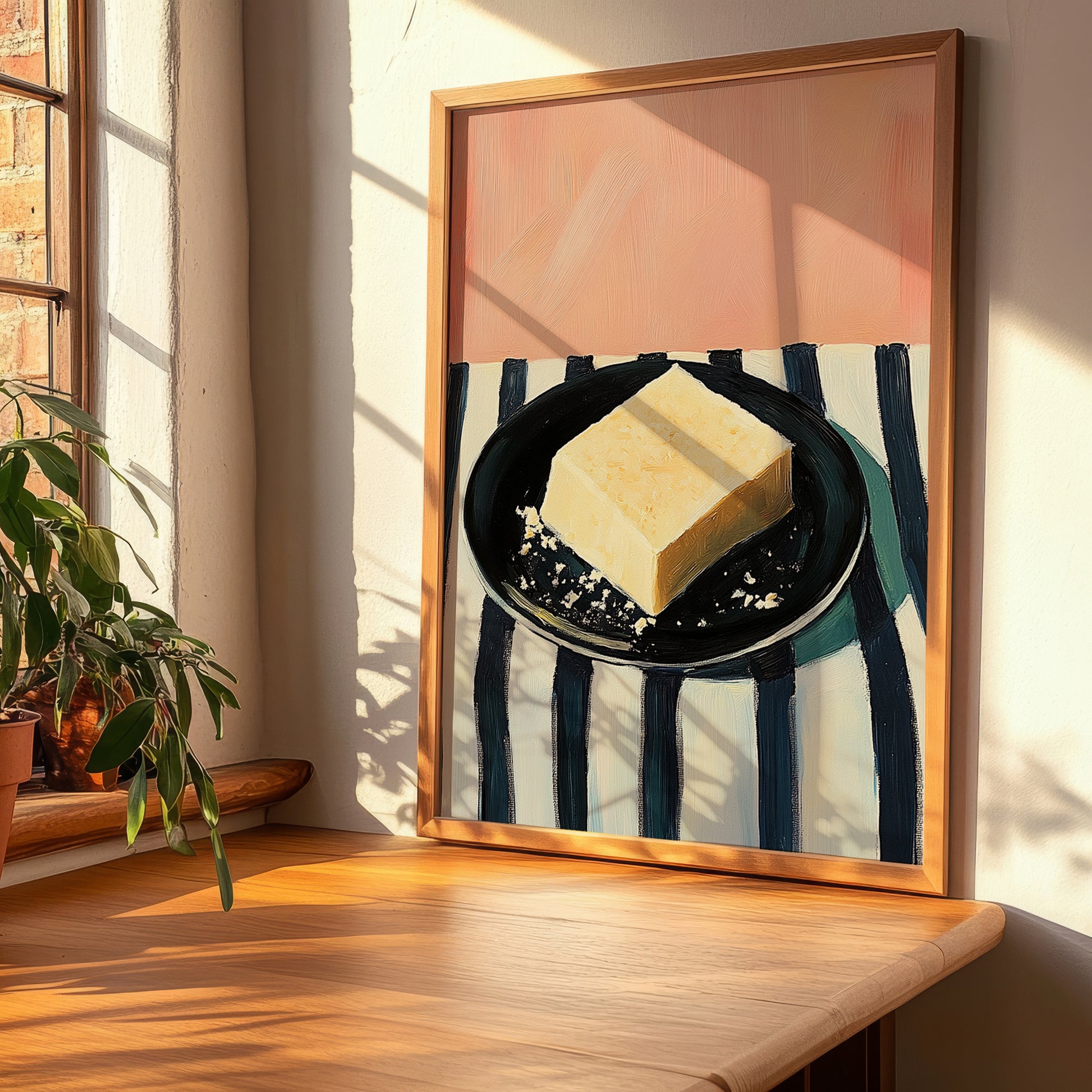 Parmesan – on Striped Tablecloth, Cheese Art, clean layout with no caption