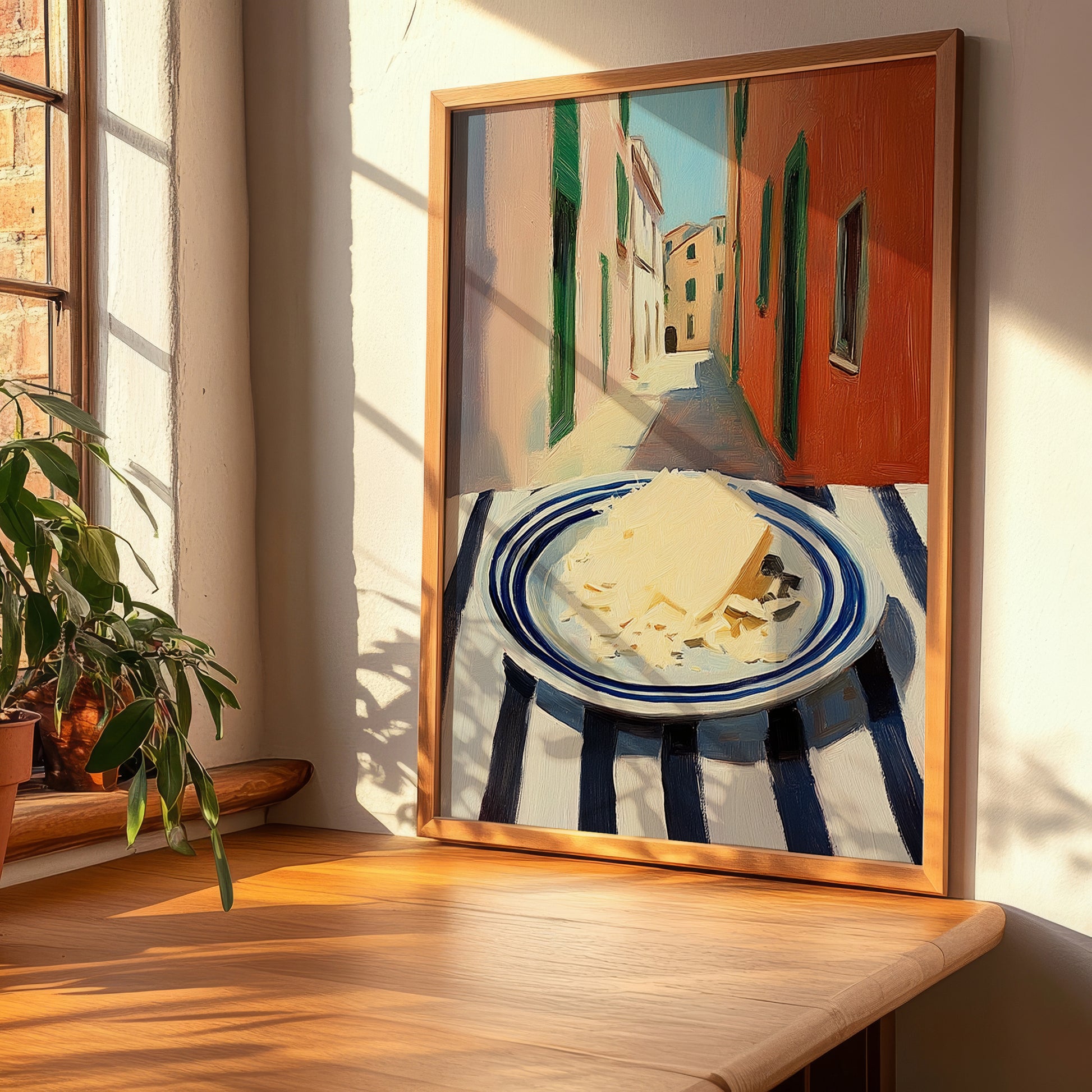 Parmesan – Italian Outdoor Café Scene, Cheese Illustration, clean layout with no caption