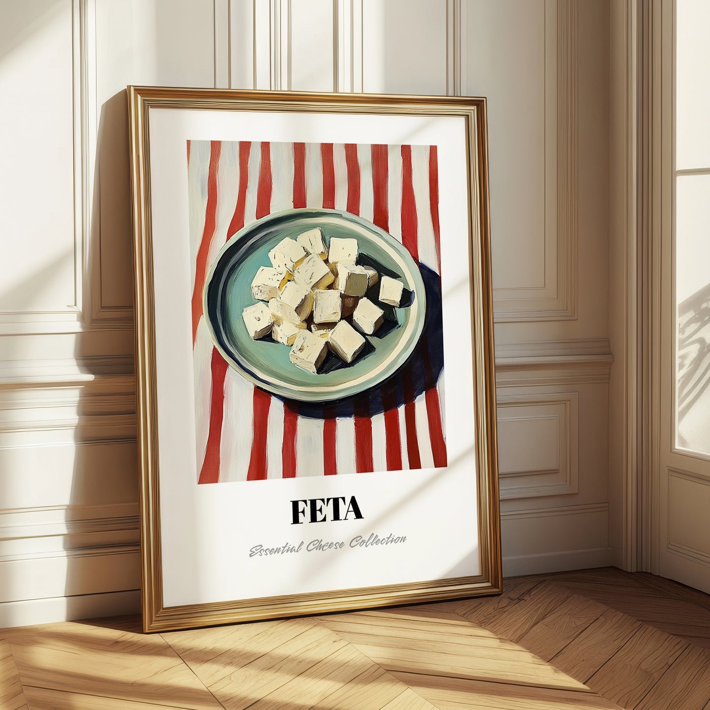 Feta – on Striped Tablecloth, Cheese Print