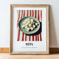 Feta – on Striped Tablecloth, Cheese Print, in wooden frame leaning on the floor