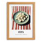 Feta – on Striped Tablecloth, Cheese Print, set in oak frame