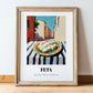 Feta – Italian Street Café Scene, Cheese Poster, in wooden frame leaning on the floor