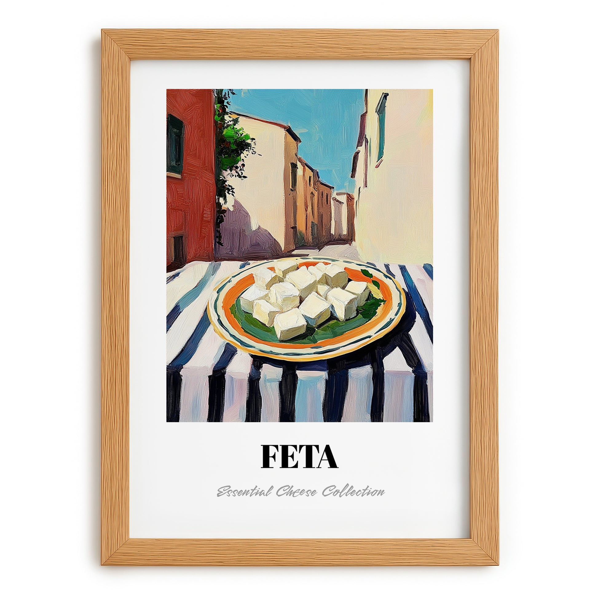 Feta – Italian Street Café Scene, Cheese Poster, set in oak frame