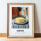 Gouda – Italian Outdoor Café Scene, Cheese Wall Painting, in wooden frame leaning on the floor