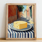 Gouda – Italian Outdoor Café Scene, Cheese Wall Painting, no-text version framed in wood