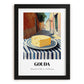 Gouda – Italian Outdoor Café Scene, Cheese Wall Painting, in sleek black frame