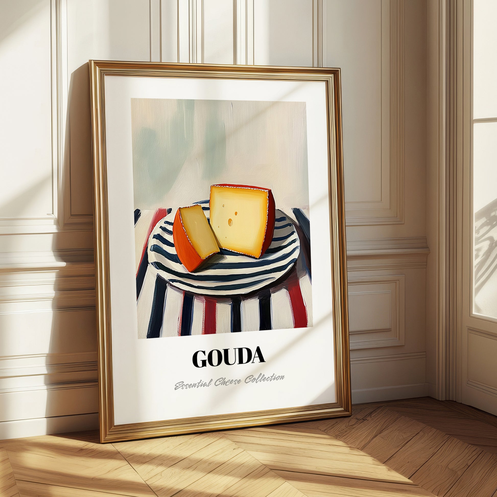 Gouda – on Striped Tablecloth, Cheese Painting